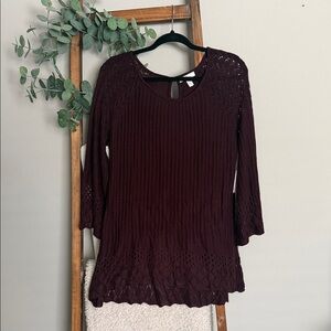 LC Lauren Conrad Maroon Lace Detail Blouse